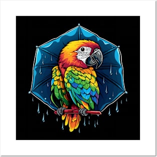 Parrot Rainy Day With Umbrella Posters and Art